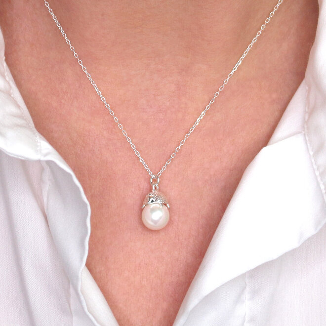 Necklace hedgehog and pearl pendant - sterling silver - ARLIZI 2303 - Fleury