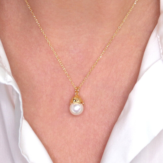 Necklace hedgehog and pearl pendant - gold plated - ARLIZI 2304 - Fleury