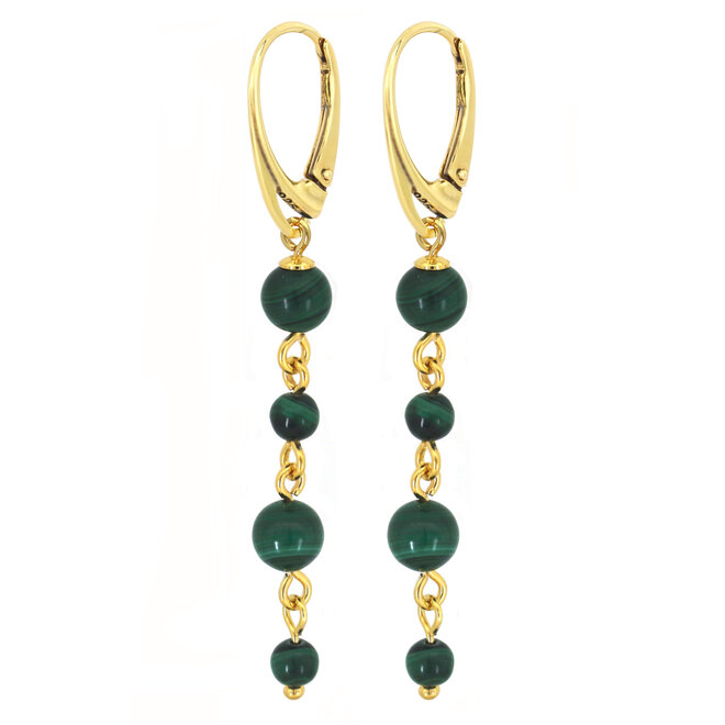 Oorbellen malachiet kralen oorhangers - sterling zilver verguld - ARLIZI 2311 - Verde