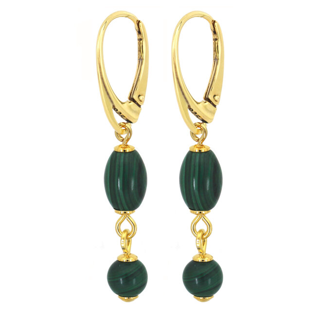 Oorbellen malachiet kralen oorhangers - sterling zilver verguld - ARLIZI 2313 - Verde