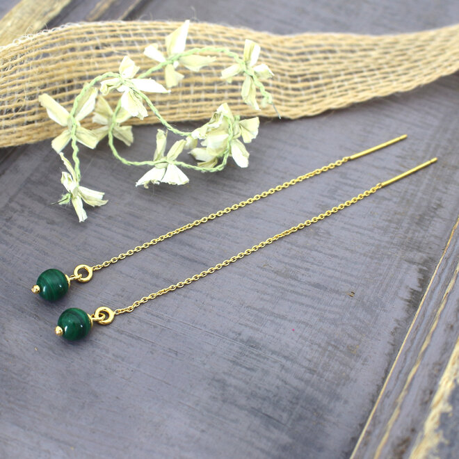Earrings pull through green malachite  bead - gold plated - ARLIZI 2318 - Verde