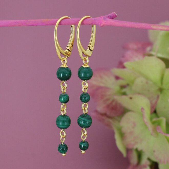 Earrings malachite gemstone bead drops - gold plated - ARLIZI 2311 - Verde