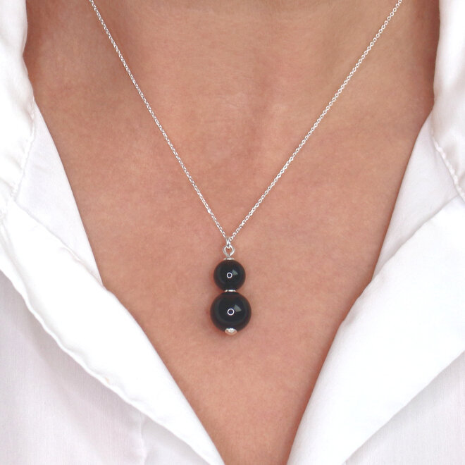 Ketting zwarte onyx kralen hanger - sterling zilver - ARLIZI 2344 - Noor