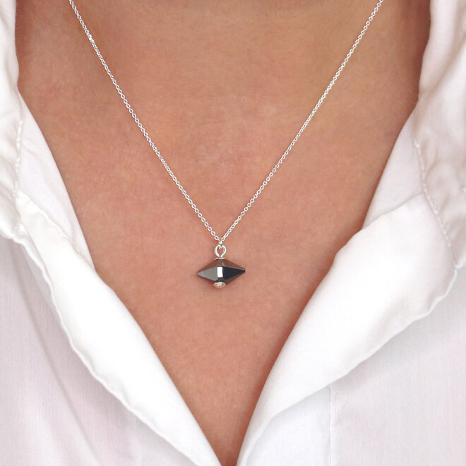 Halskette anthrazit Swarovski Kristall Spike Anhänger - Sterling Silber - ARLIZI 2354 - Loïs
