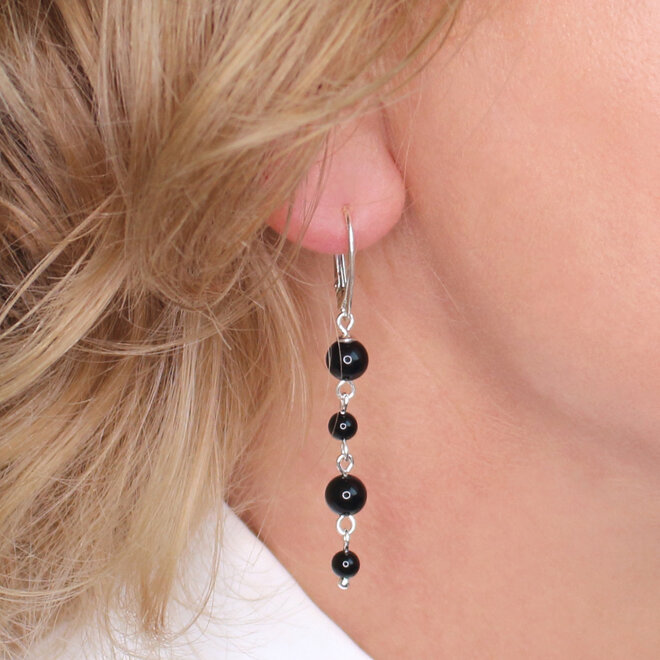 Oorbellen onyx kralen oorhangers - sterling zilver - ARLIZI 2330 - Noor