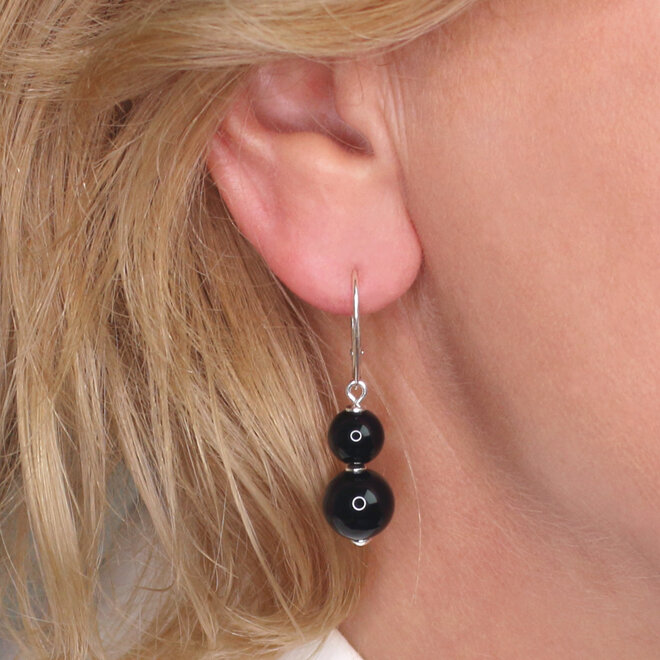 Ohrringe Schwarz Onyx Perlen Anhänger - Sterling Silber - ARLIZI 2343 - Noor