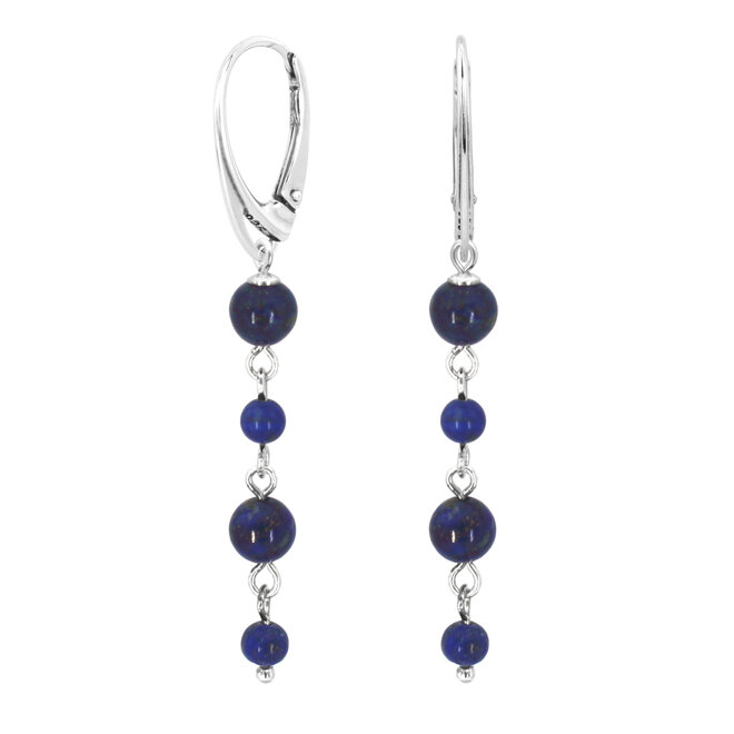 Earrings lapis lazuli beads sterling silver - 2328
