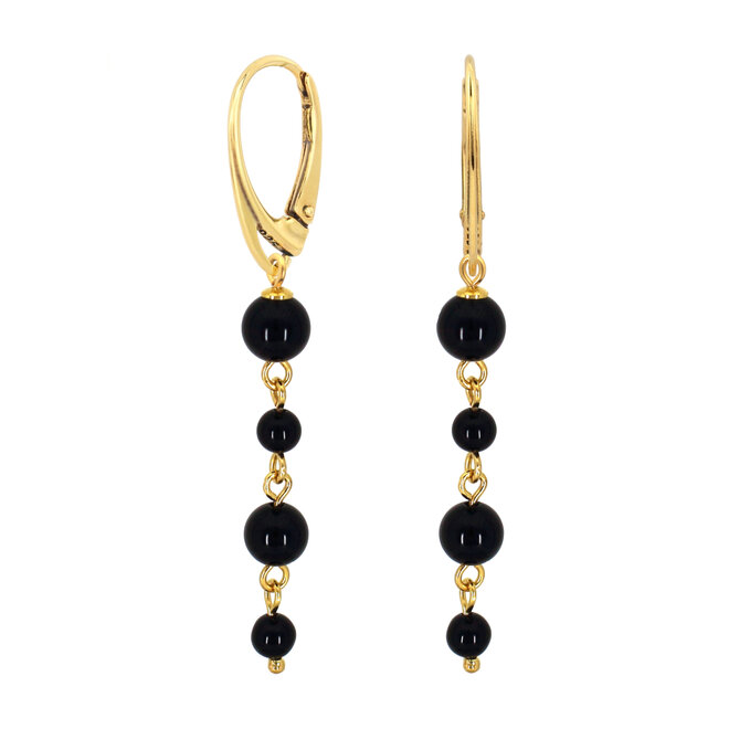 Earrings black onyx beads drop earrings - gold plated - ARLIZI 2331 - Noor