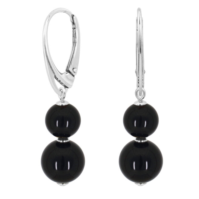 Ohrringe Schwarz Onyx Perlen Anhänger - Sterling Silber - ARLIZI 2343 - Noor