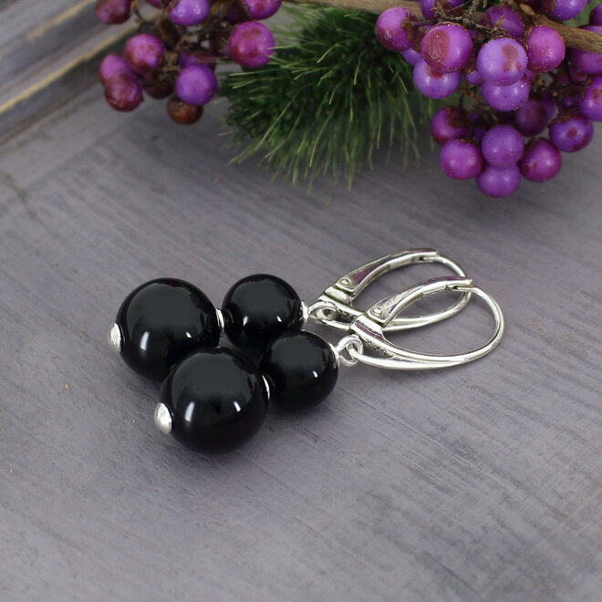 Ohrringe Schwarz Onyx Perlen Anhänger - Sterling Silber - ARLIZI 2343 - Noor