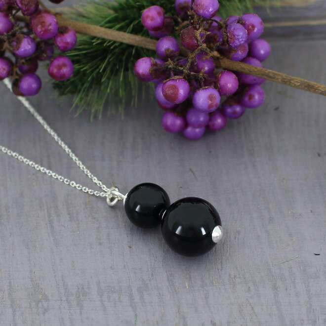 Halskette Schwarz Onyx Perlen Anhänger - Sterling Silber - ARLIZI 2344 - Noor
