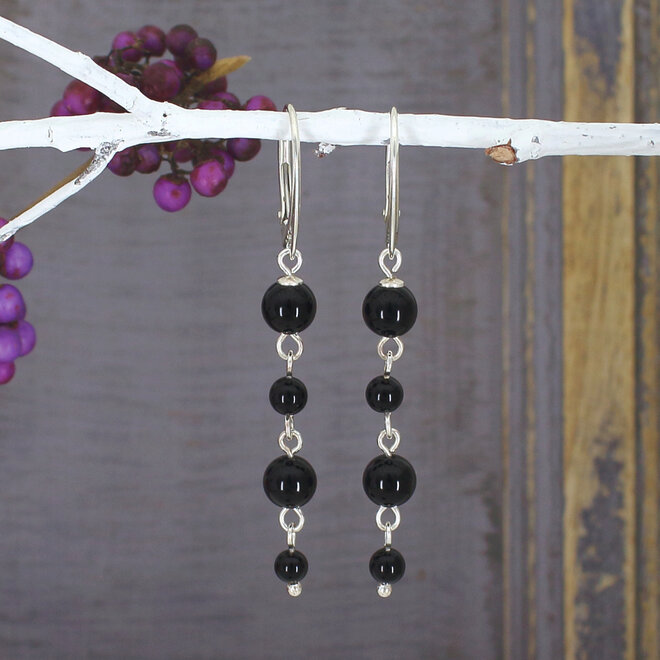 Oorbellen onyx kralen oorhangers - sterling zilver - ARLIZI 2330 - Noor
