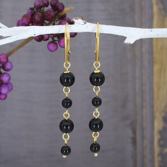 Earrings black onyx beads drop earrings - gold plated - ARLIZI 2331 - Noor