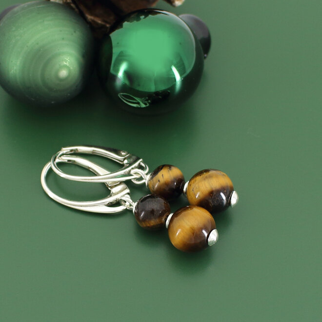 Ohrringe Tigerauge Perlen Anhänger - Sterling Silber - ARLIZI 2334 - Tess