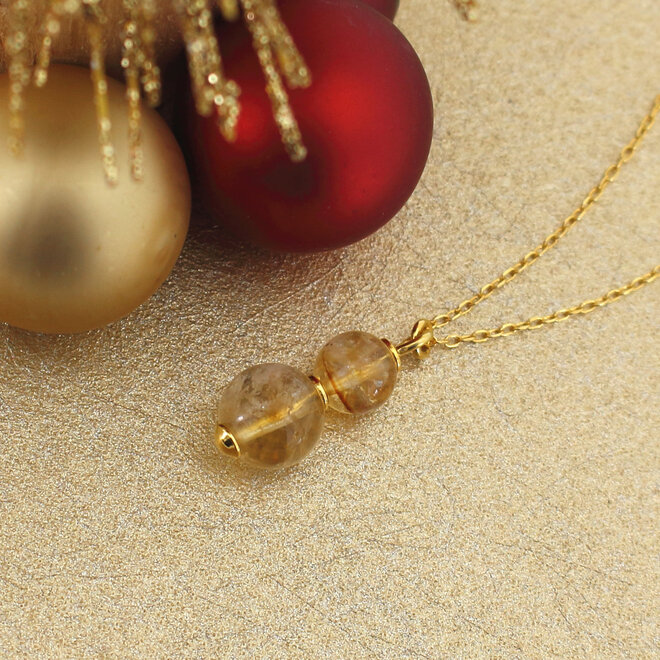 Necklace citrine beads pendant - gold plated - ARLIZI 2342 - Feline