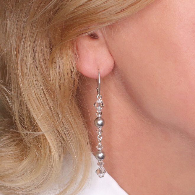 Oorbellen parel Swarovski kristal grijs - sterling zilver - ARLIZI 2360 - Grace