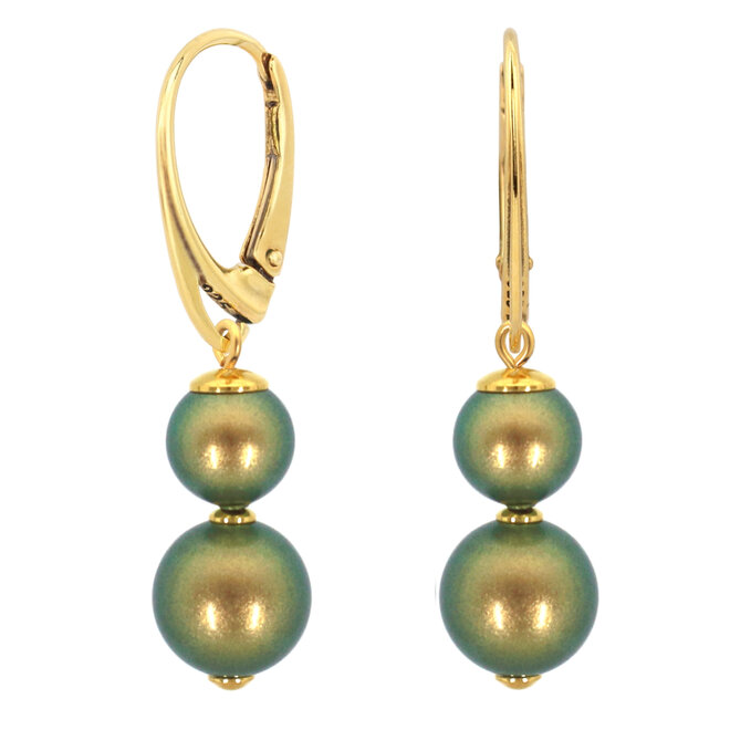 Earrings pearl green gold plated - 2366