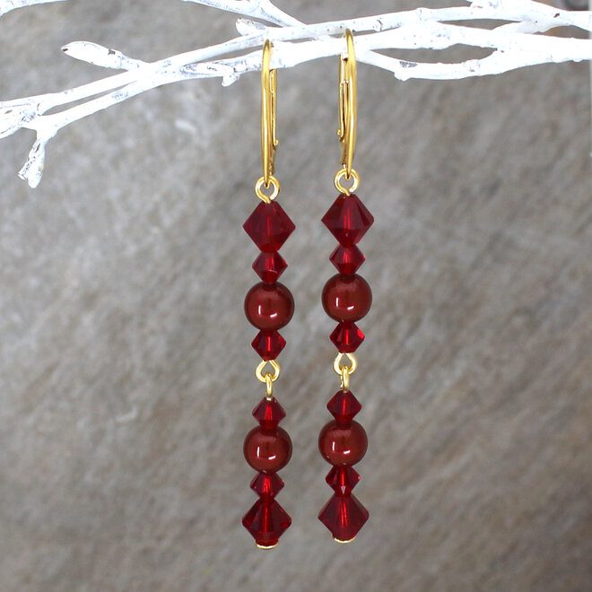 Oorbellen parel Swarovski kristal rood - verguld - ARLIZI 2363 - Grace
