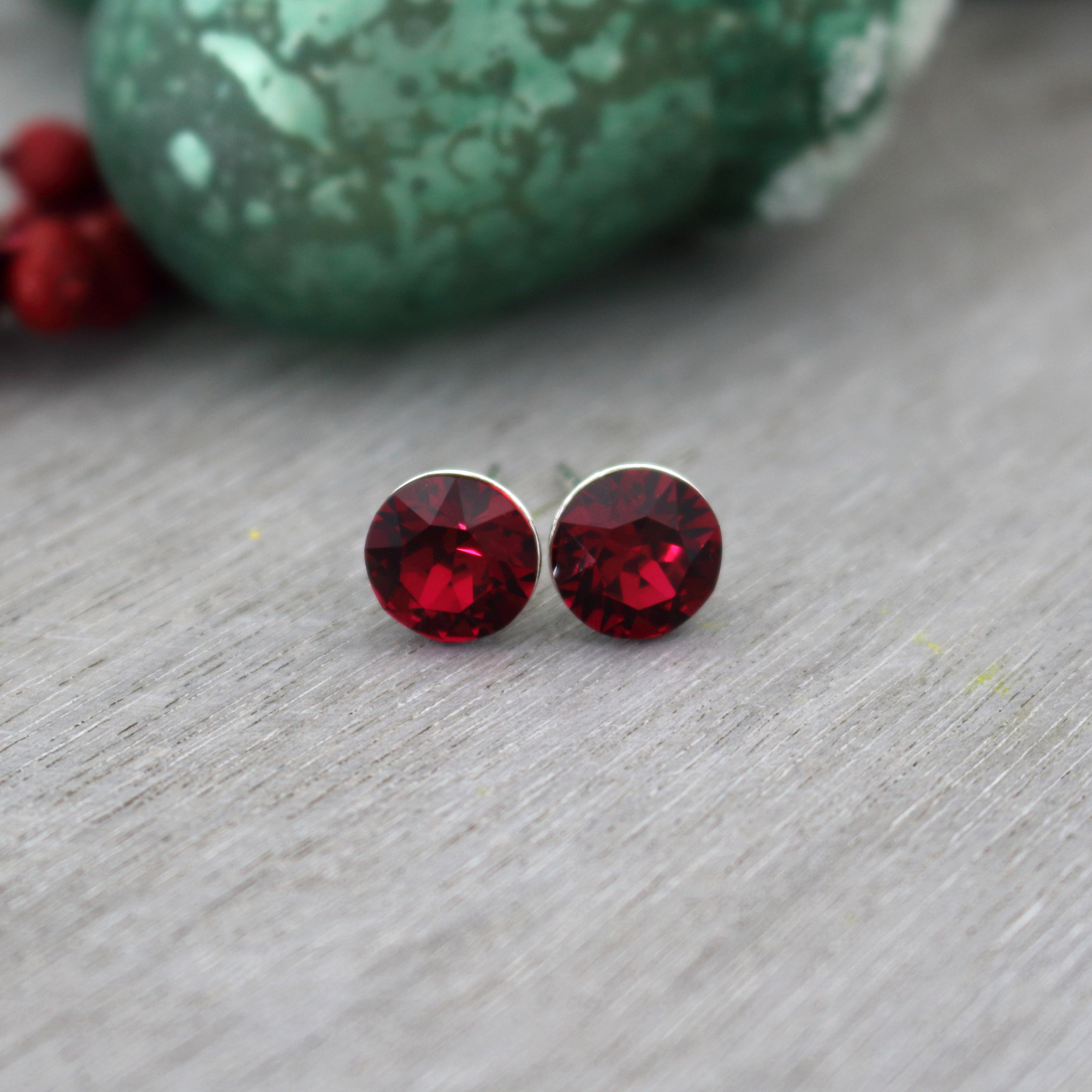 Robijn rood Swarovski kristal oorstekers sterling zilver