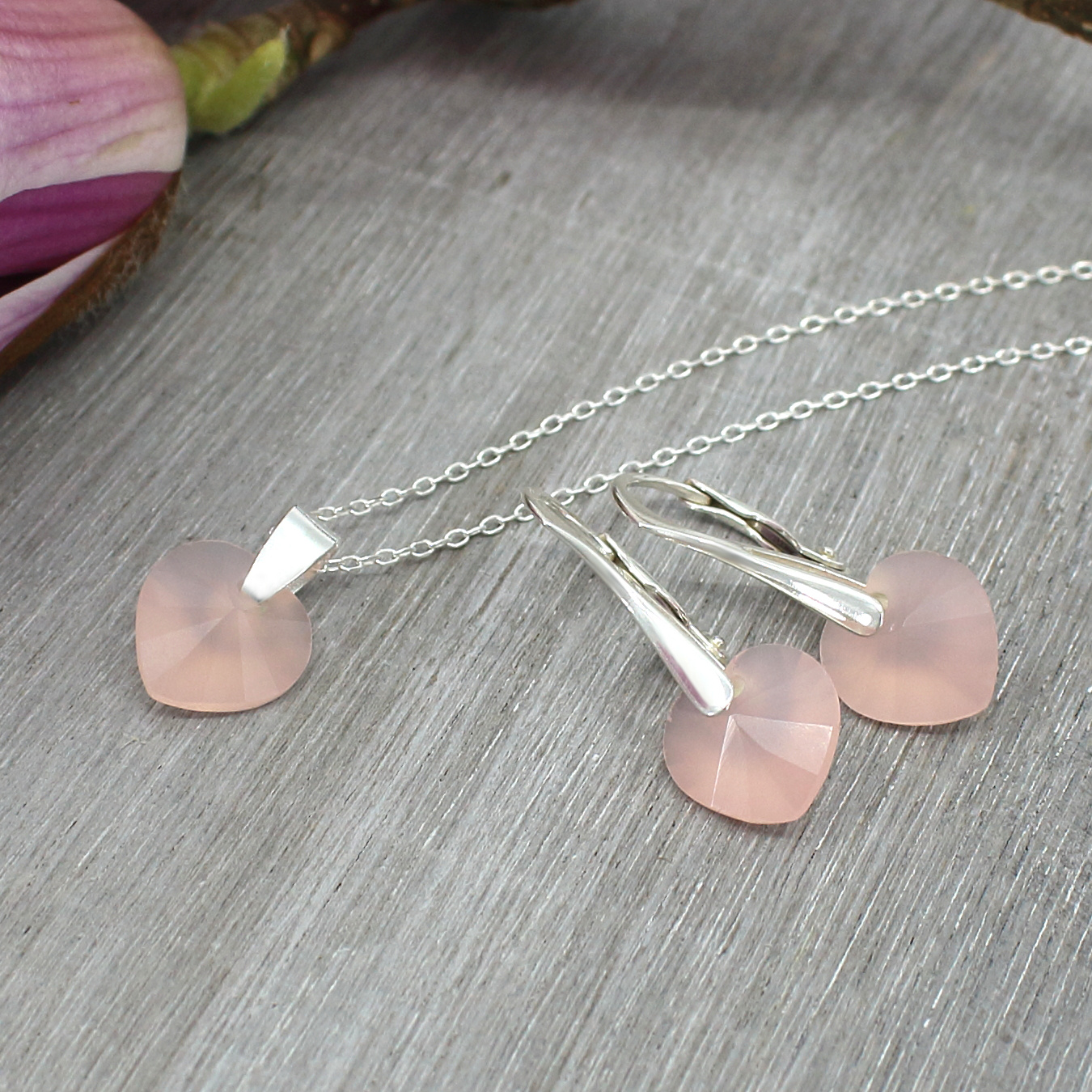 ARLIZI Sieraden ketting oorbellen roze onyx hartje hanger sterling zilver