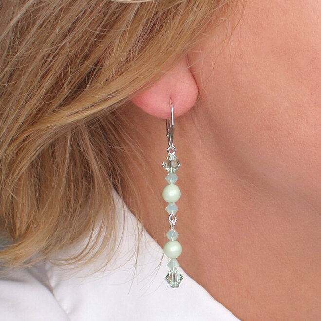 Oorbellen parel Swarovski kristal pastelgroen - sterling zilver - ARLIZI 2392 - Grace