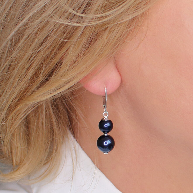Oorbellen Swarovski parel donkerblauw - sterling zilver - ARLIZI 2395 - Noa