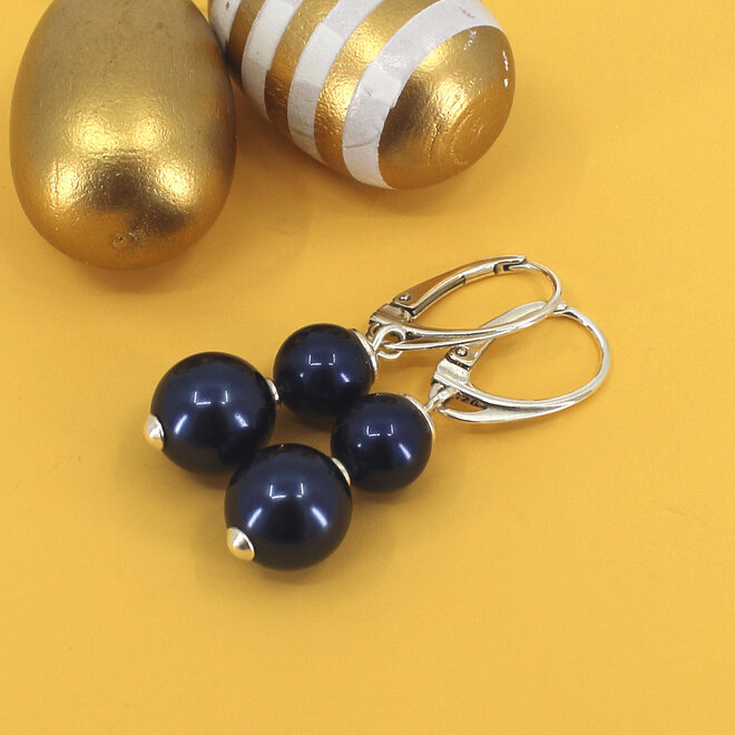 Oorbellen Swarovski parel donkerblauw - sterling zilver - ARLIZI 2395 - Noa