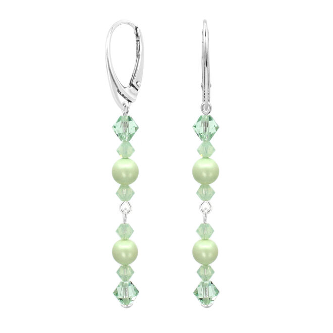 Oorbellen parel kristal groen - sterling zilver - 2392