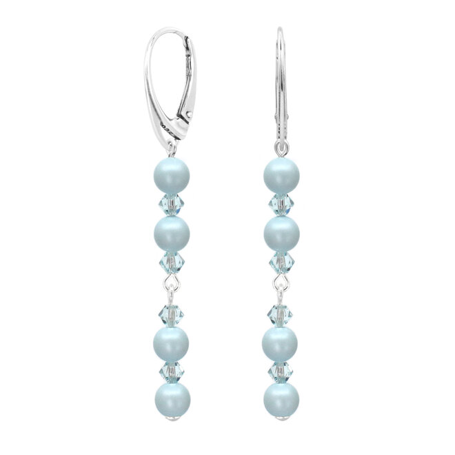 Oorbellen parel kristal blauw - sterling zilver - 2393