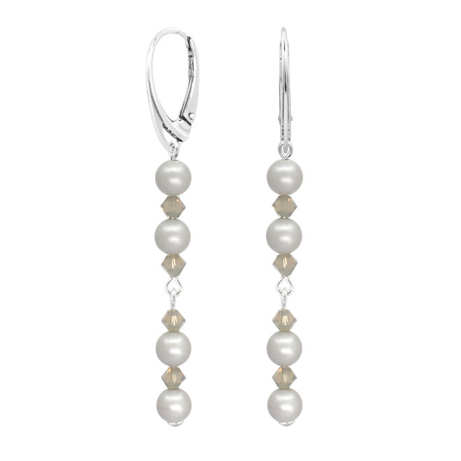 Oorbellen parel kristal grijs - sterling zilver - 2394