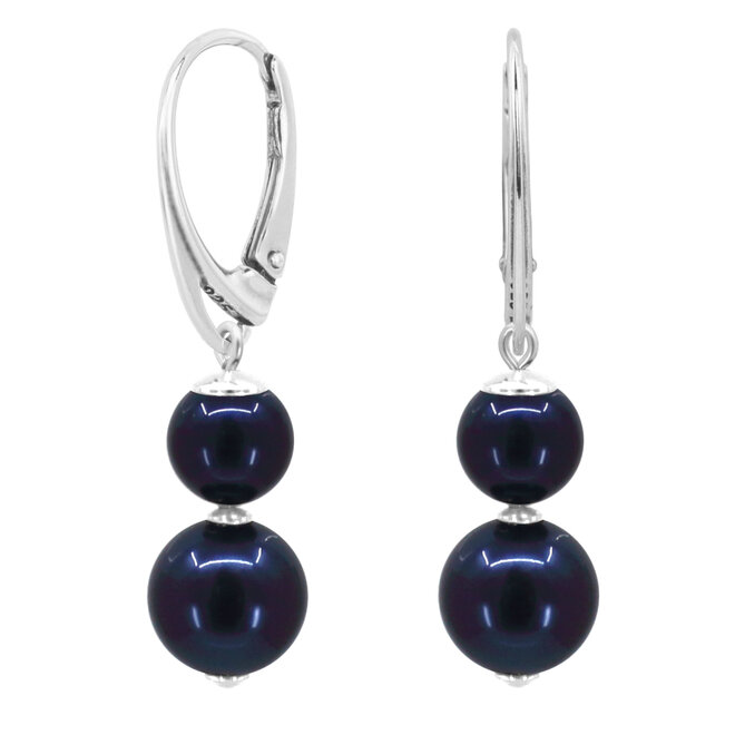 Oorbellen Swarovski parel donkerblauw - sterling zilver - ARLIZI 2395 - Noa