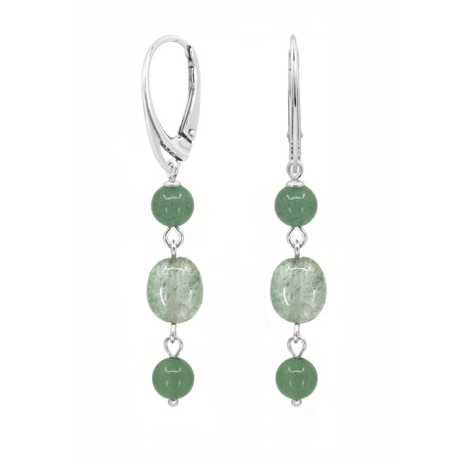 Oorbellen groen aventurijn sterling zilver - 2398