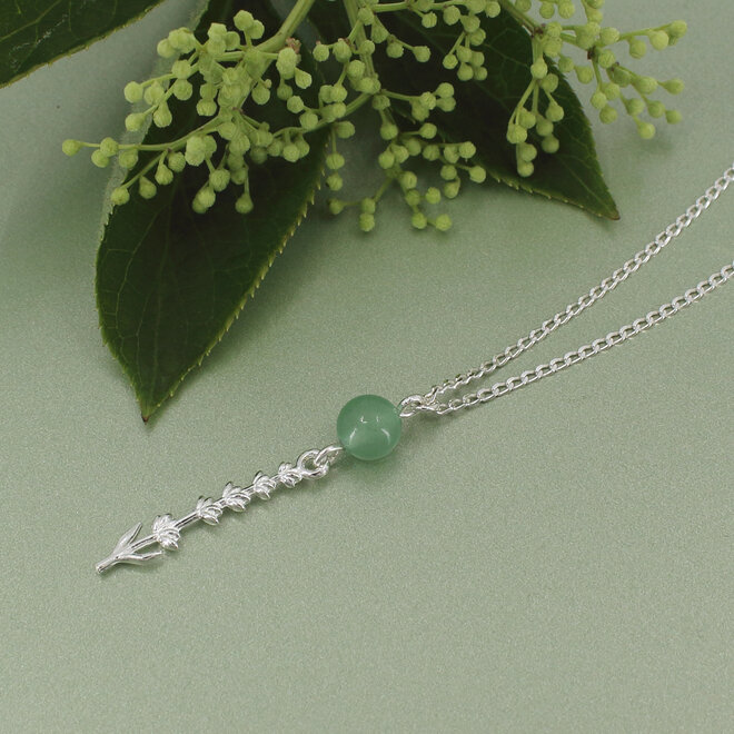 Necklace green aventurine bead lavender pendant - sterling silver - ARLIZI 2401 - Viènn