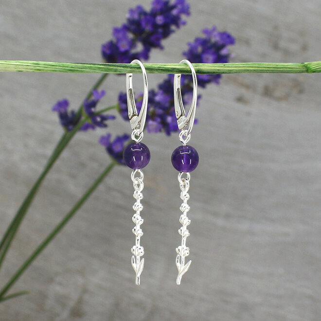 Oorbellen amethist lavendel hanger - sterling zilver - ARLIZI 2402 - Viènn