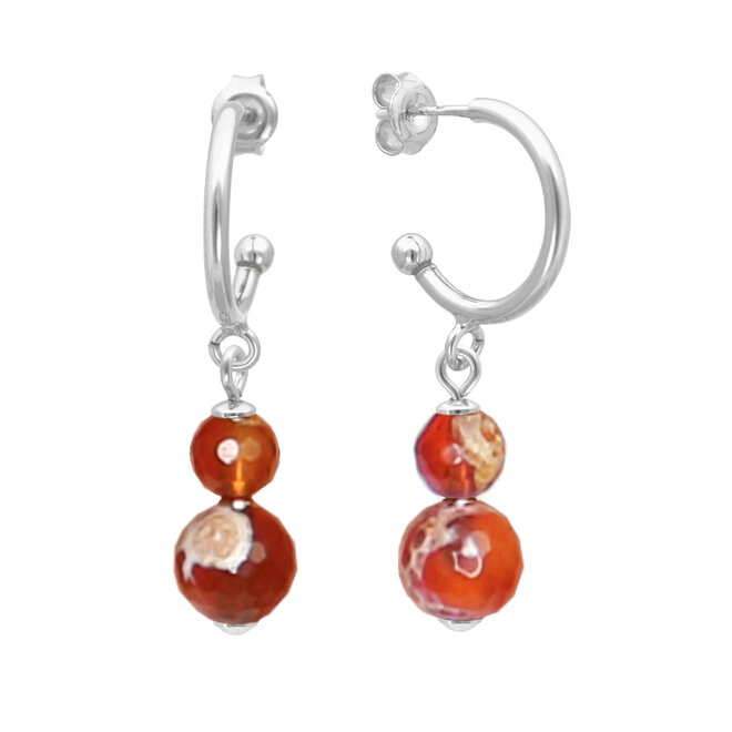 Oorbellen rood agaat sterling zilver - 2408