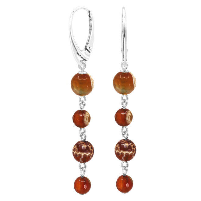 Oorbellen rood agaat sterling zilver - 2409