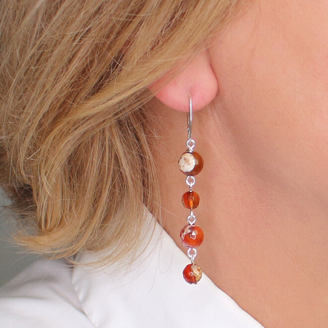 Ohrringe roter Achat Perlen Anhänger - Sterling Silber - ARLIZI 2409 - Novi