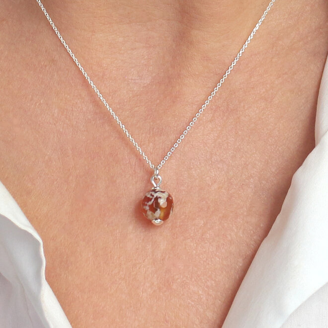 Ketting rode agaat kraal hanger - sterling zilver - ARLIZI 2411 - Novi