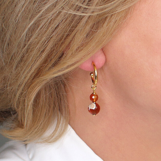 Ohrringe roter Achat Perlen Anhänger - vergoldet - ARLIZI 2412 - Novi