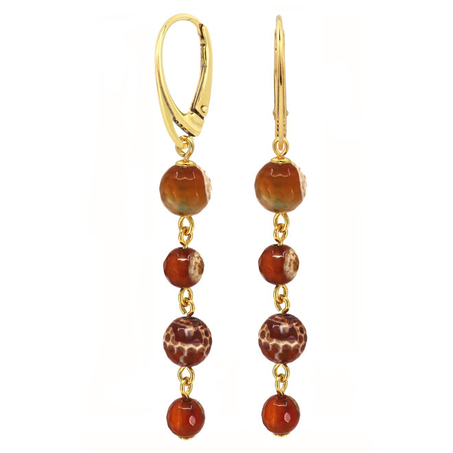 Oorbellen rood agaat verguld - 2413