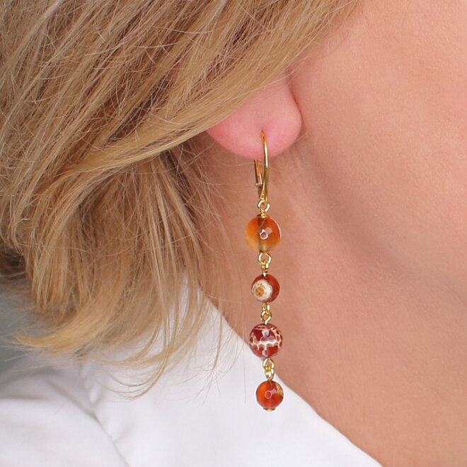 Ohrringe roter Achat Perlen Anhänger - vergoldet - ARLIZI 2413 - Novi