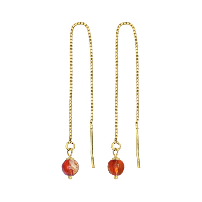 Threader earrings red agate gold plated - 2414