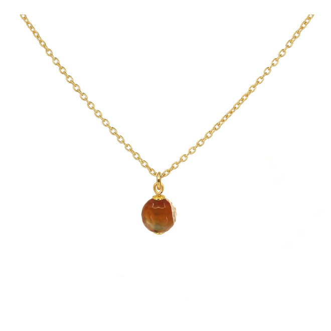 Necklace red agate bead pendant gold plated - 2415