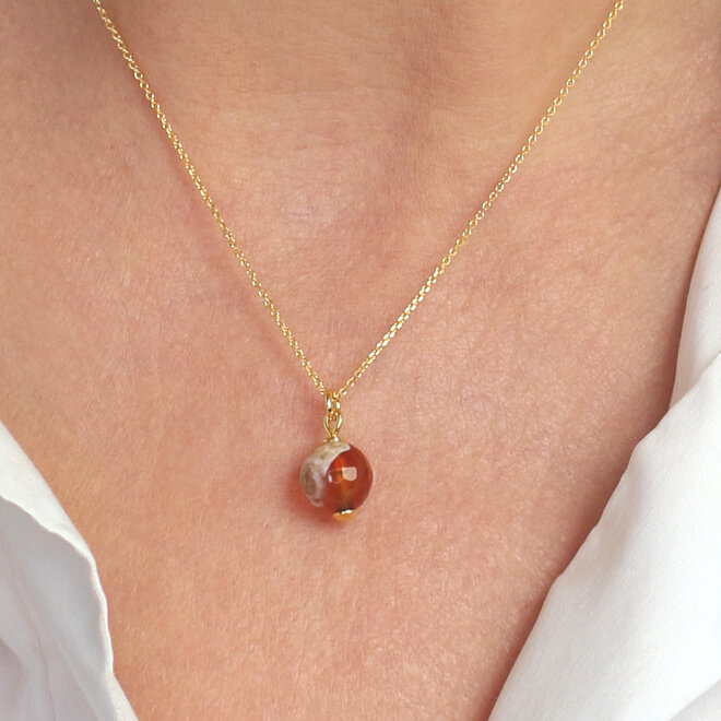 Ketting rode agaat kraal hanger - verguld - ARLIZI 2415 - Novi