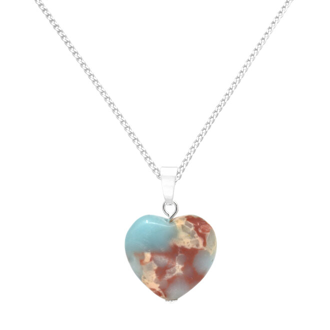 Ketting jaspis hartje hanger sterling zilver - 2418