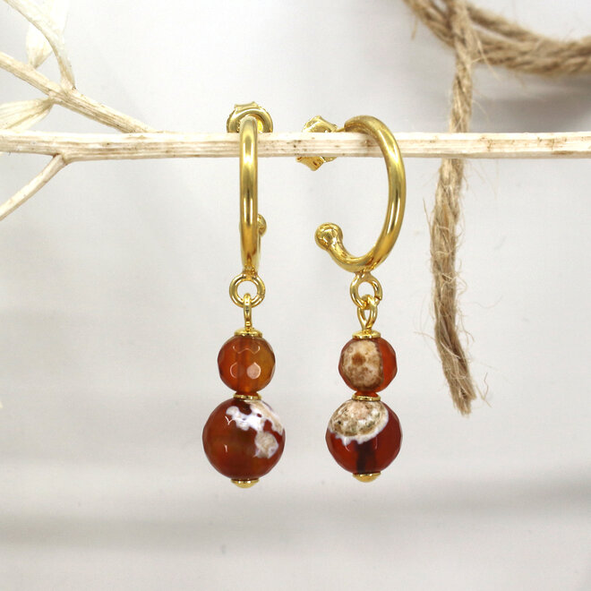 Oorbellen rode agaat kralen hanger - verguld - ARLIZI 2412 - Novi