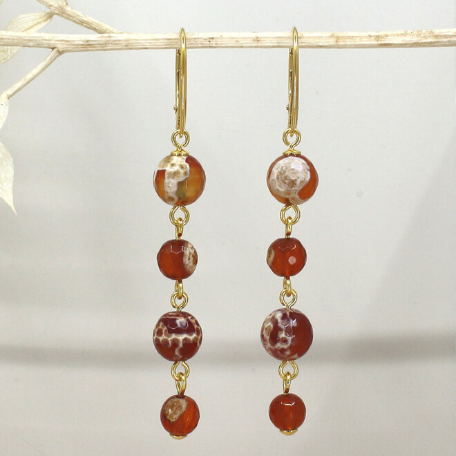 Oorbellen rode agaat kralen hanger - verguld - ARLIZI 2413 - Novi