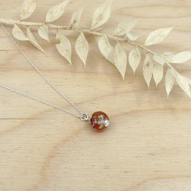 Ketting rode agaat kraal hanger - sterling zilver - ARLIZI 2411 - Novi