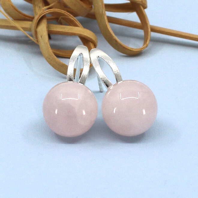 Oorbellen rozenkwarts oorsteker - sterling zilver - ARLIZI 2419 - Margo