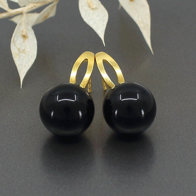 Ohrringe Schwarz Onyx Ohrstecker - vergoldet - ARLIZI 2420 - Margo